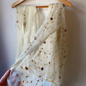 Curtain Boho Embroidered Flower Look Beautiful Flowers Orange Red Yellow